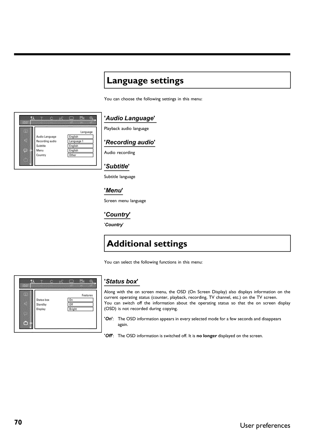 Philips DVDR75/001, DVDR75/021 manual Language settings, Additional settings 