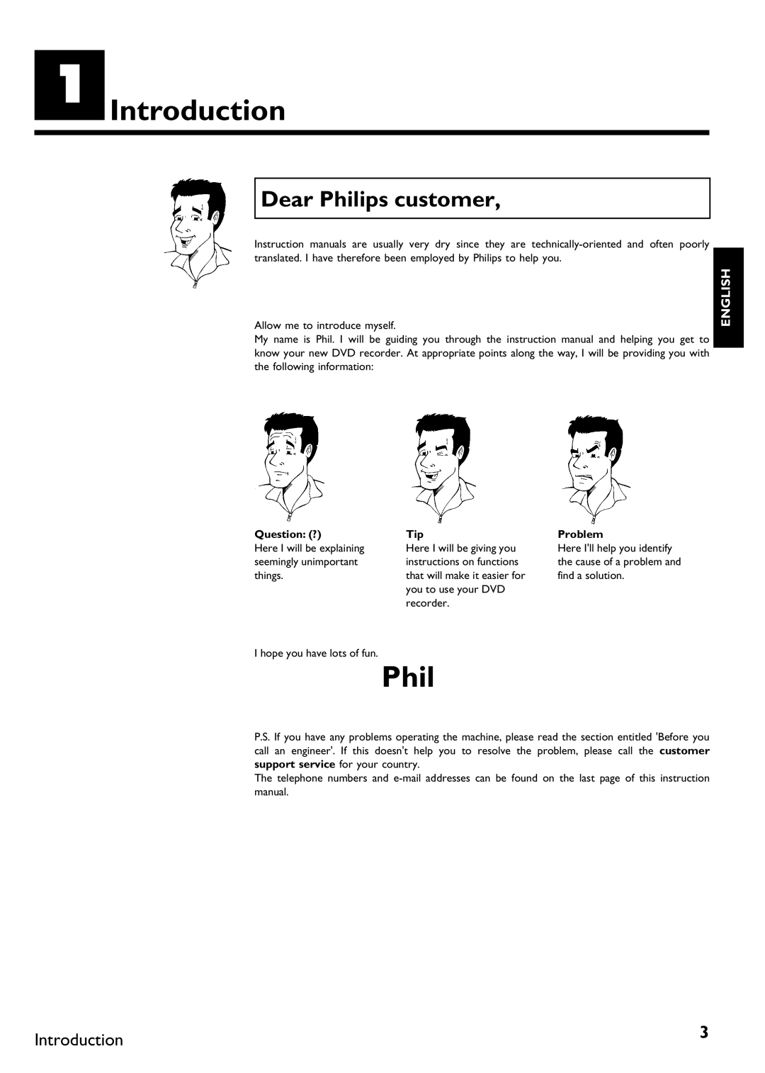 Philips DVDR75/021, DVDR75/001 manual AIntroduction, Dear Philips customer, Question ? Tip, Problem 