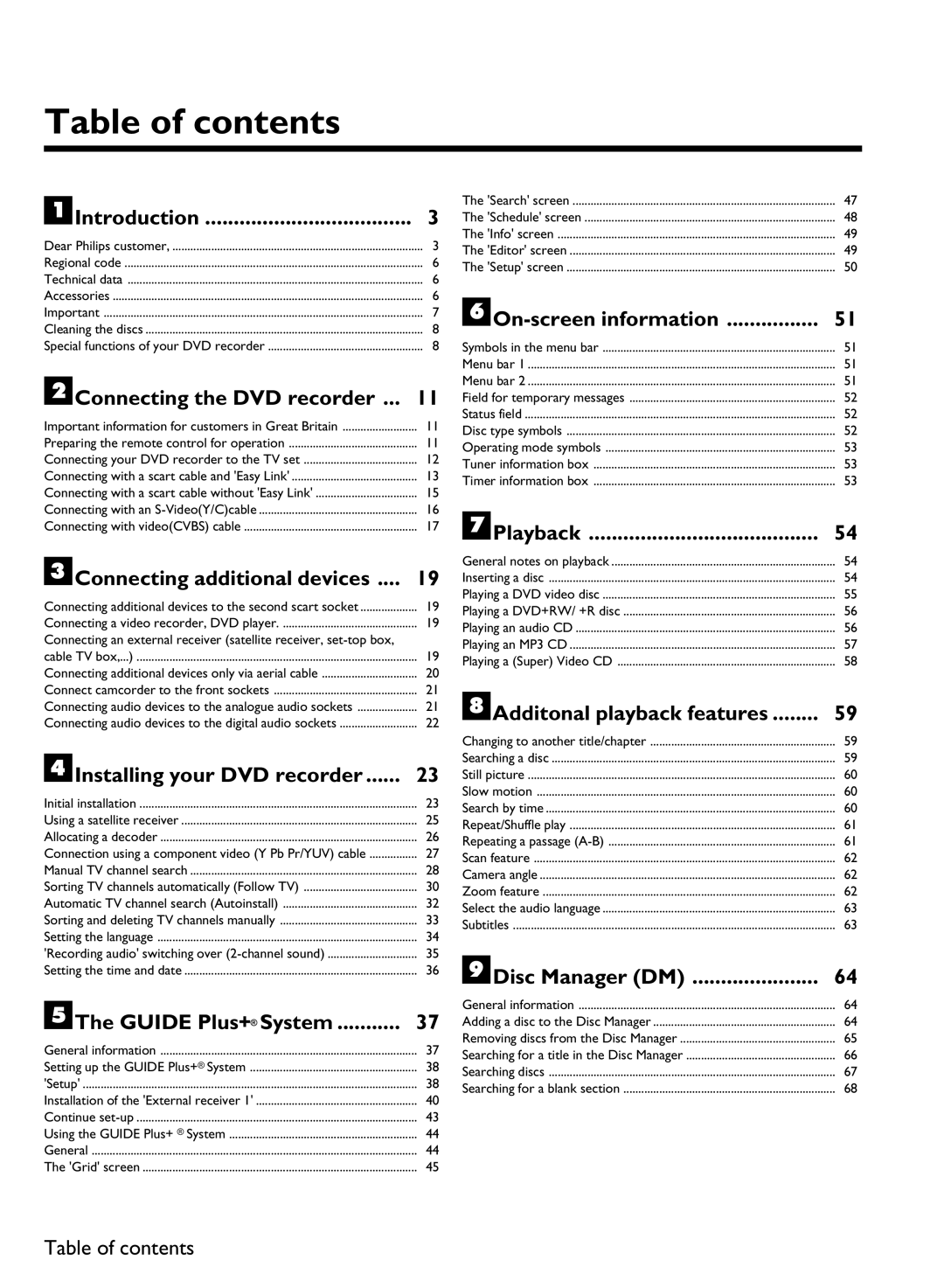 Philips DVDR80 manual Table of contents 