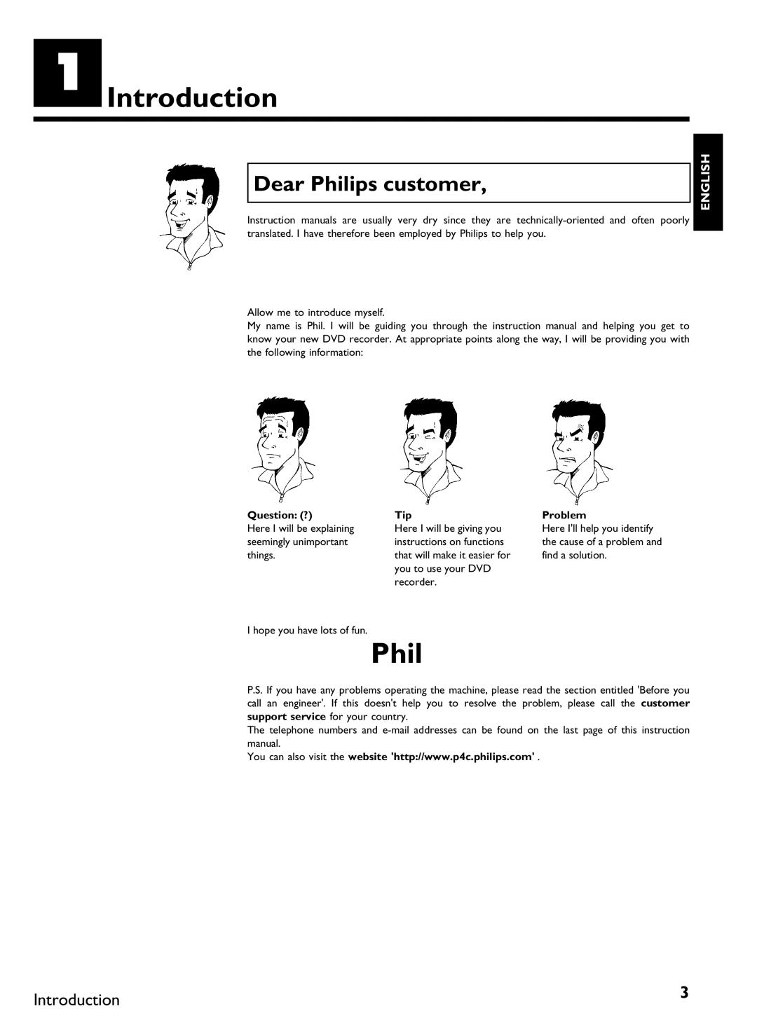 Philips DVDR80 manual AIntroduction, Dear Philips customer, Question ? Tip, Problem 