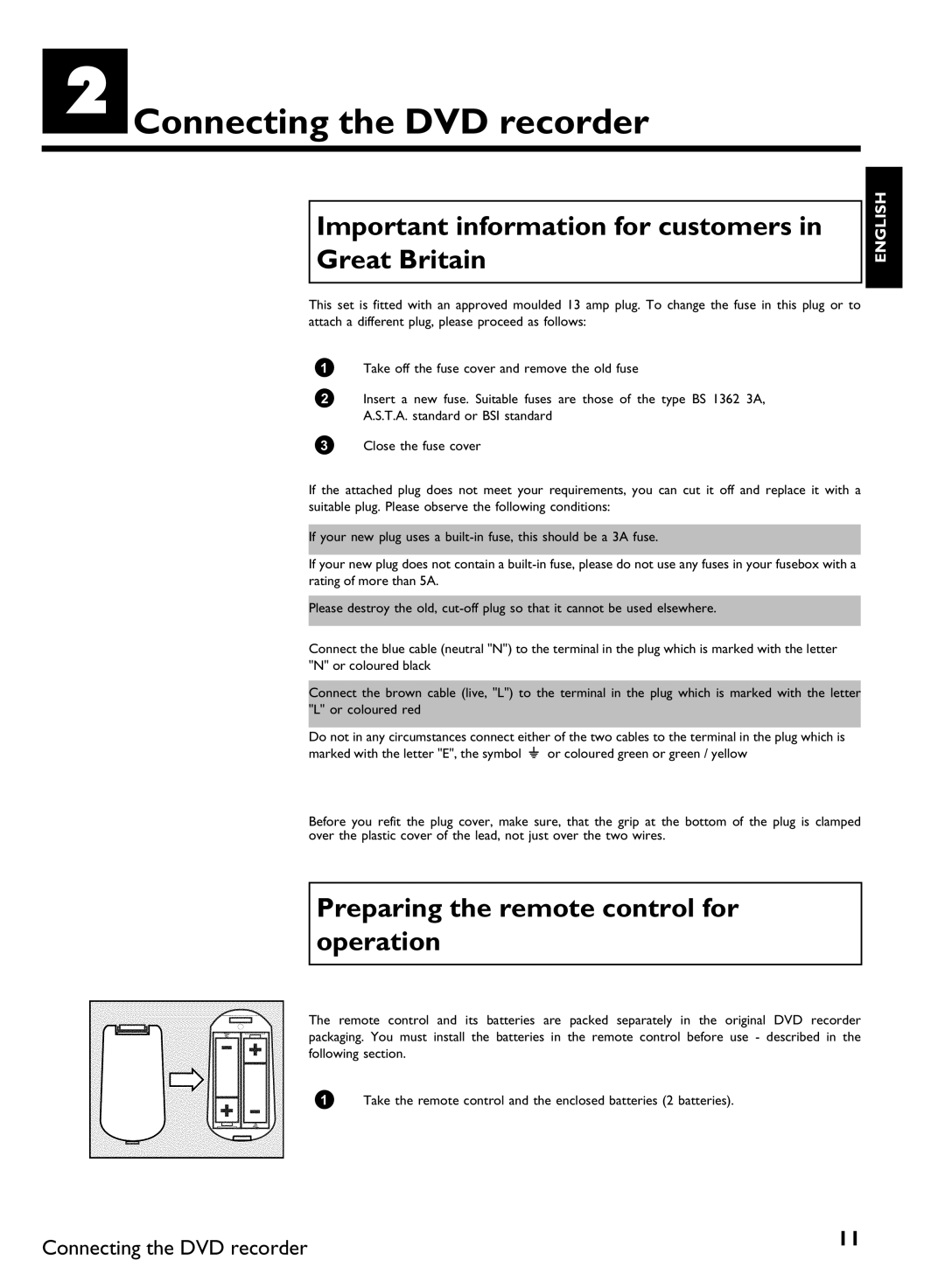 Philips DVDR80 manual BConnecting the DVD recorder, Important information for customers in Great Britain 