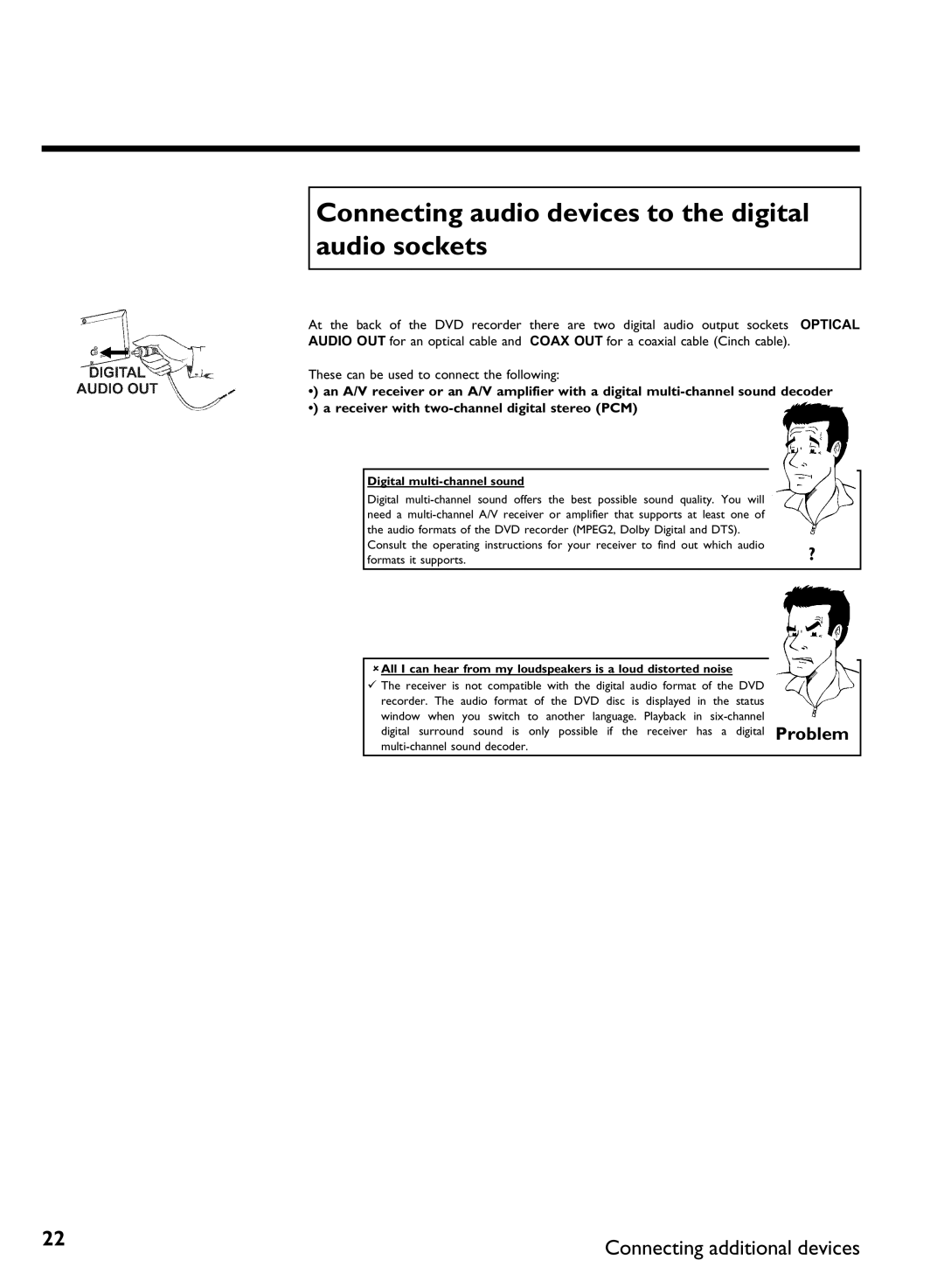 Philips DVDR80 manual Connecting audio devices to the digital audio sockets, Digital multi sound 