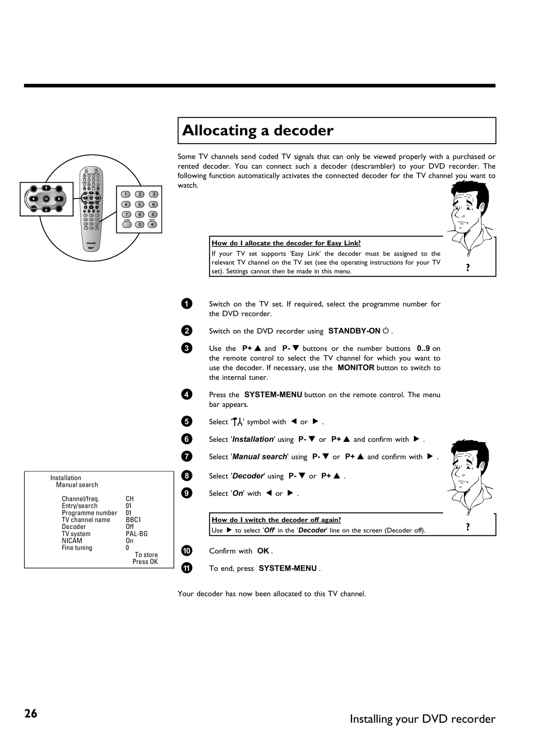 Philips DVDR80 Allocating a decoder, How do I allocate the decoder for Easy Link?, How do I switch the decoder off again? 