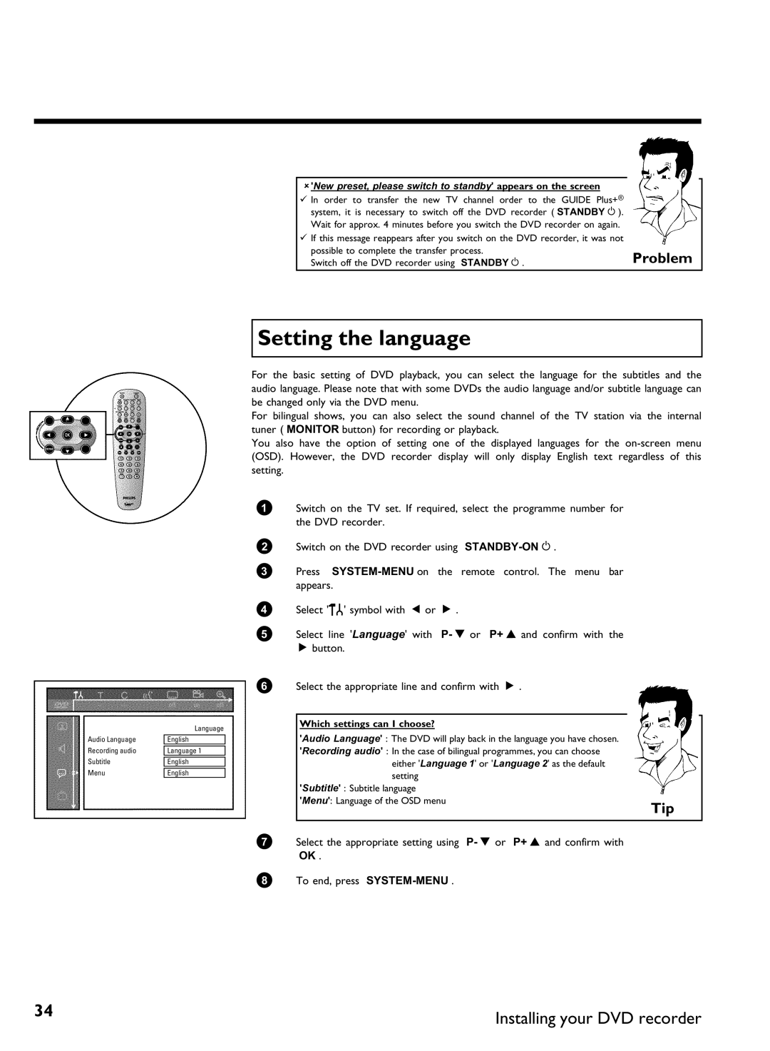 Philips DVDR80 manual Setting the language, Which settings can I choose? 