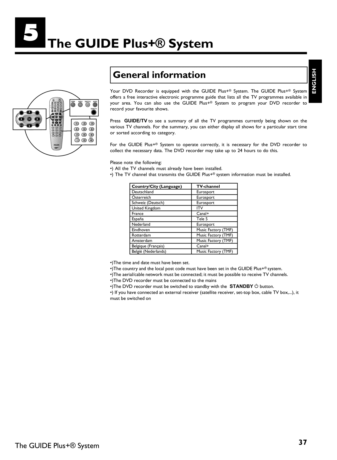 Philips DVDR80 manual EThe Guide Plus+ System, General information, Country/City Language 