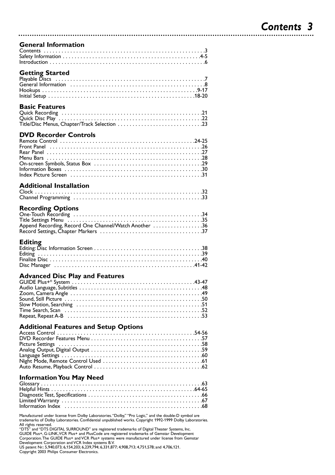 Philips DVDR80/99 owner manual Contents 