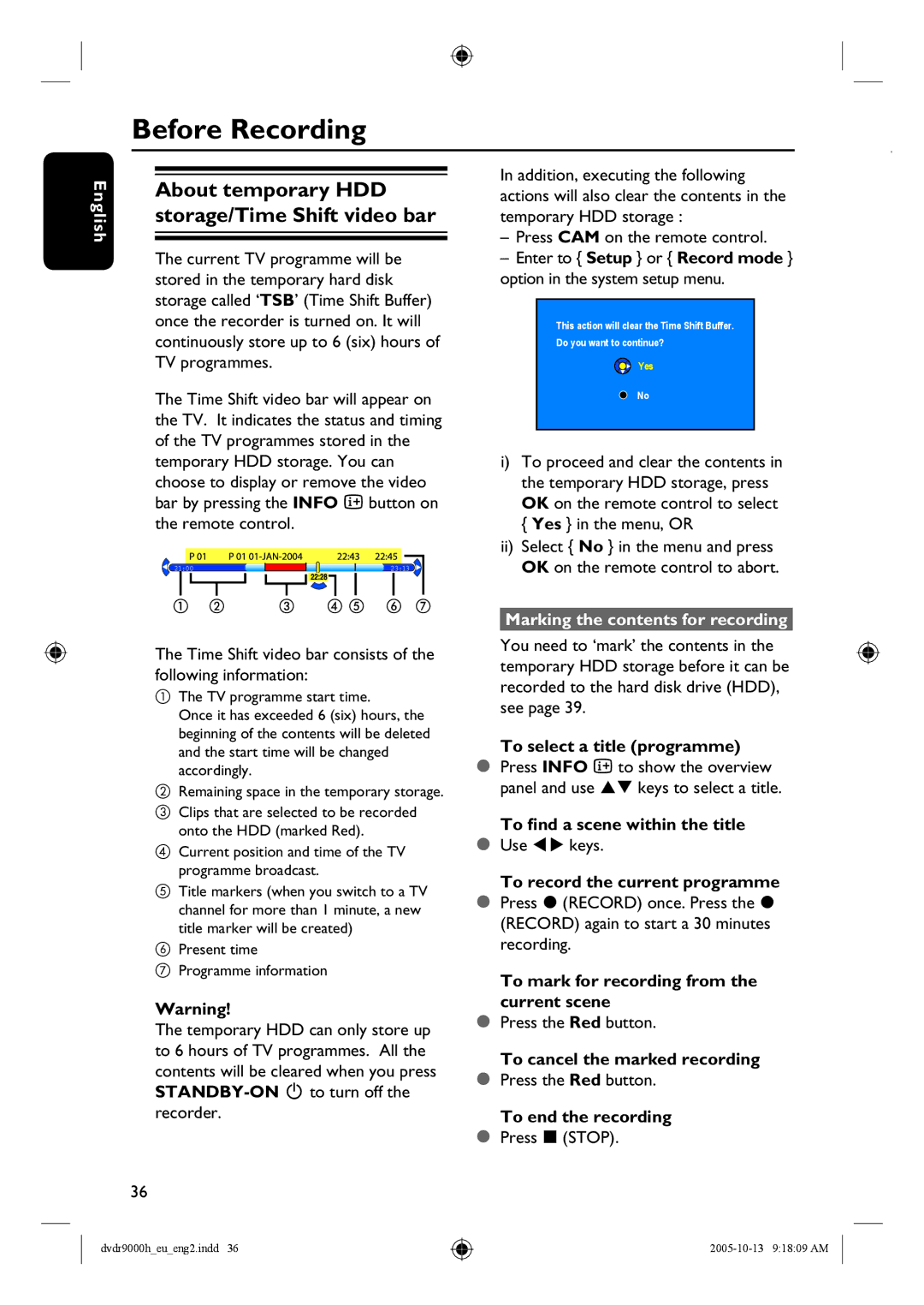 Philips DVDR9000H user manual Before Recording, Marking the contents for recording 