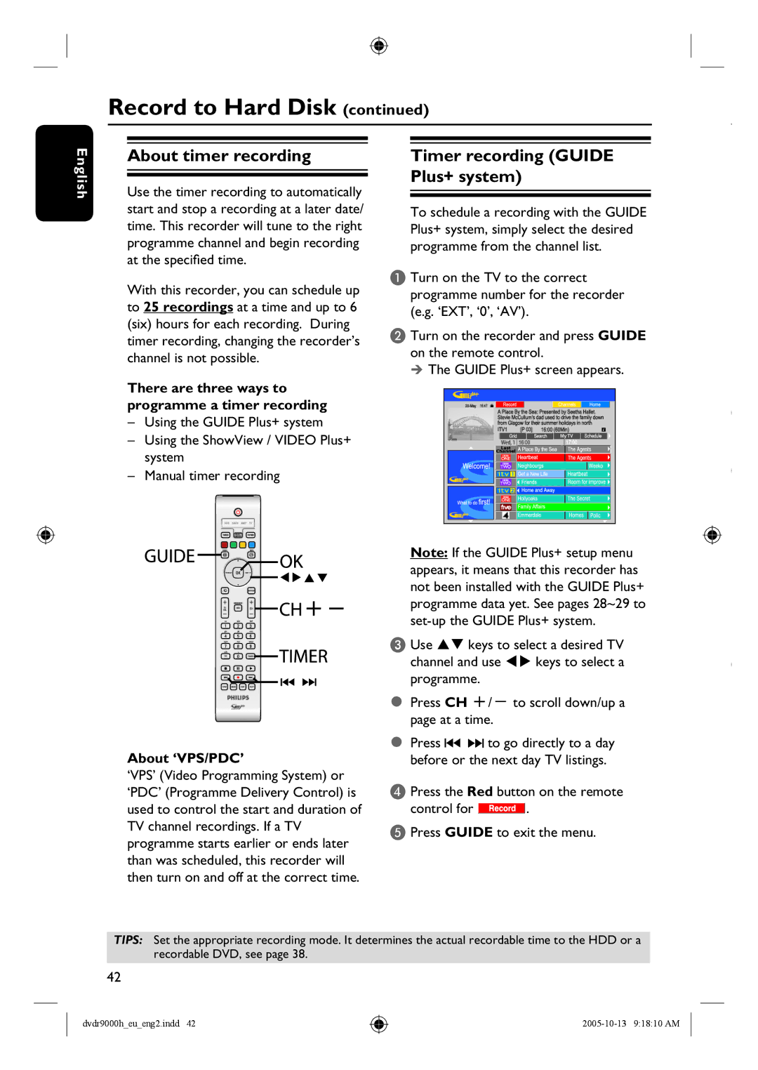 Philips DVDR9000H user manual About timer recording, Timer recording Guide Plus+ system, About ‘VPS/PDC’ 