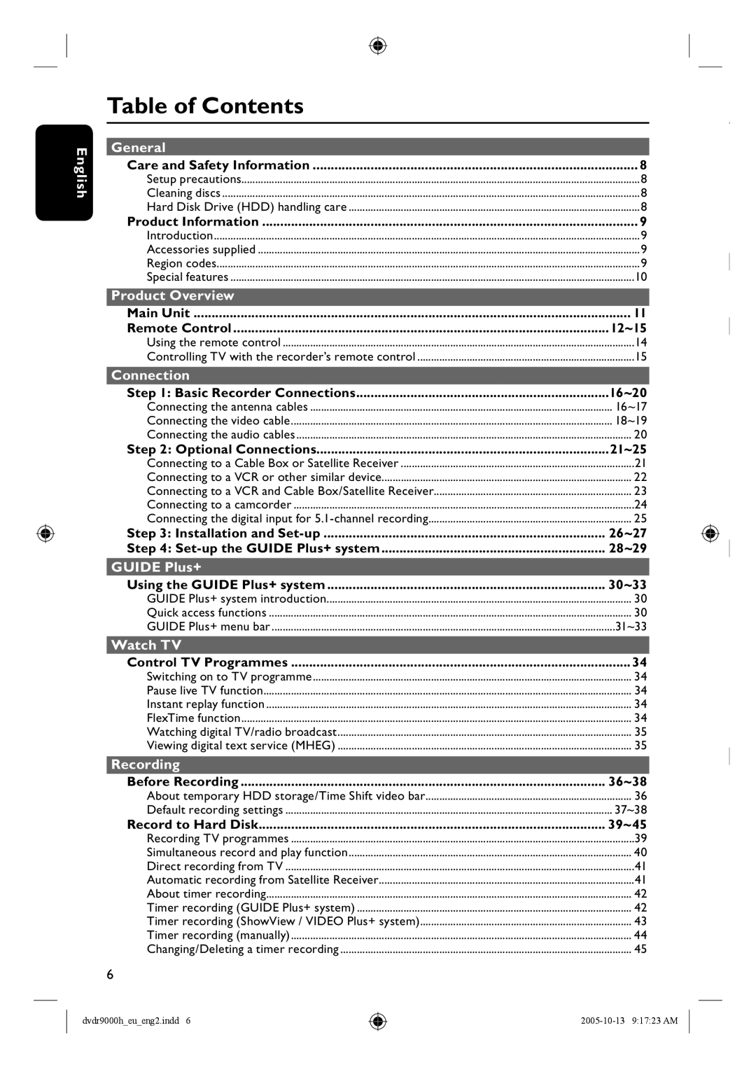 Philips DVDR9000H user manual Table of Contents 