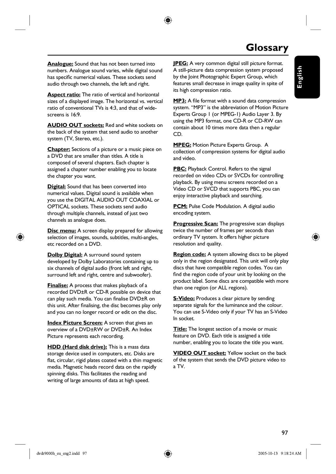 Philips DVDR9000H user manual Glossary 