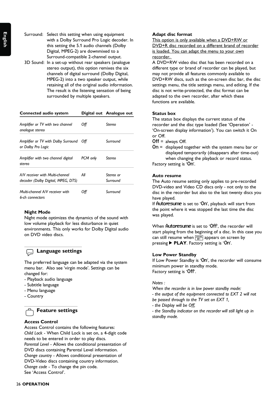 Philips DVDR980 manual Language settings, Feature settings 