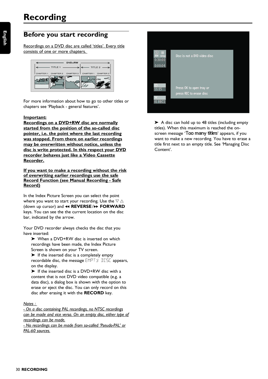 Philips DVDR980 manual Recording, Before you start recording 