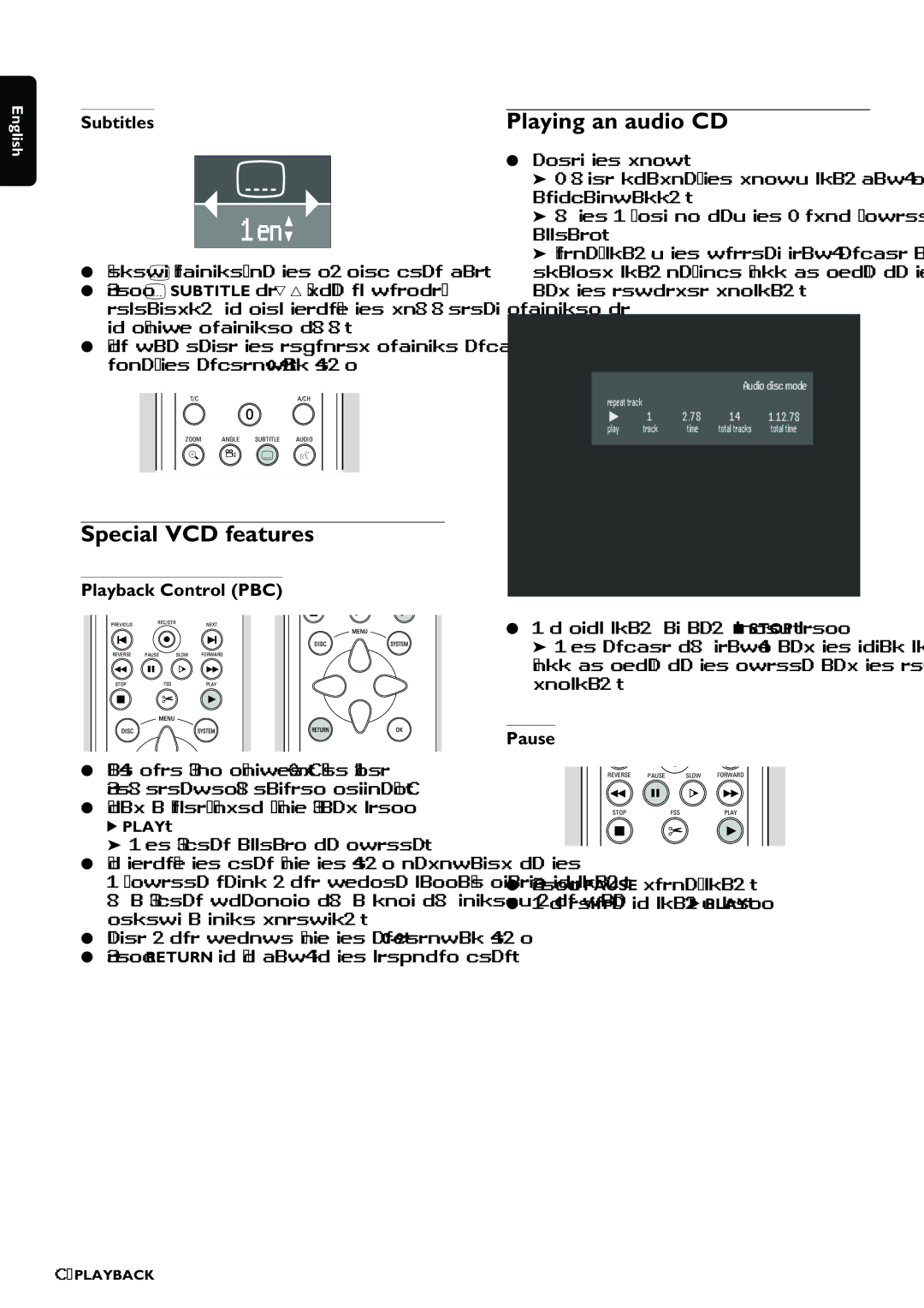 Philips DVDR980 manual Playing an audio CD, Special VCD features, Subtitles, Playback Control PBC, Pause 