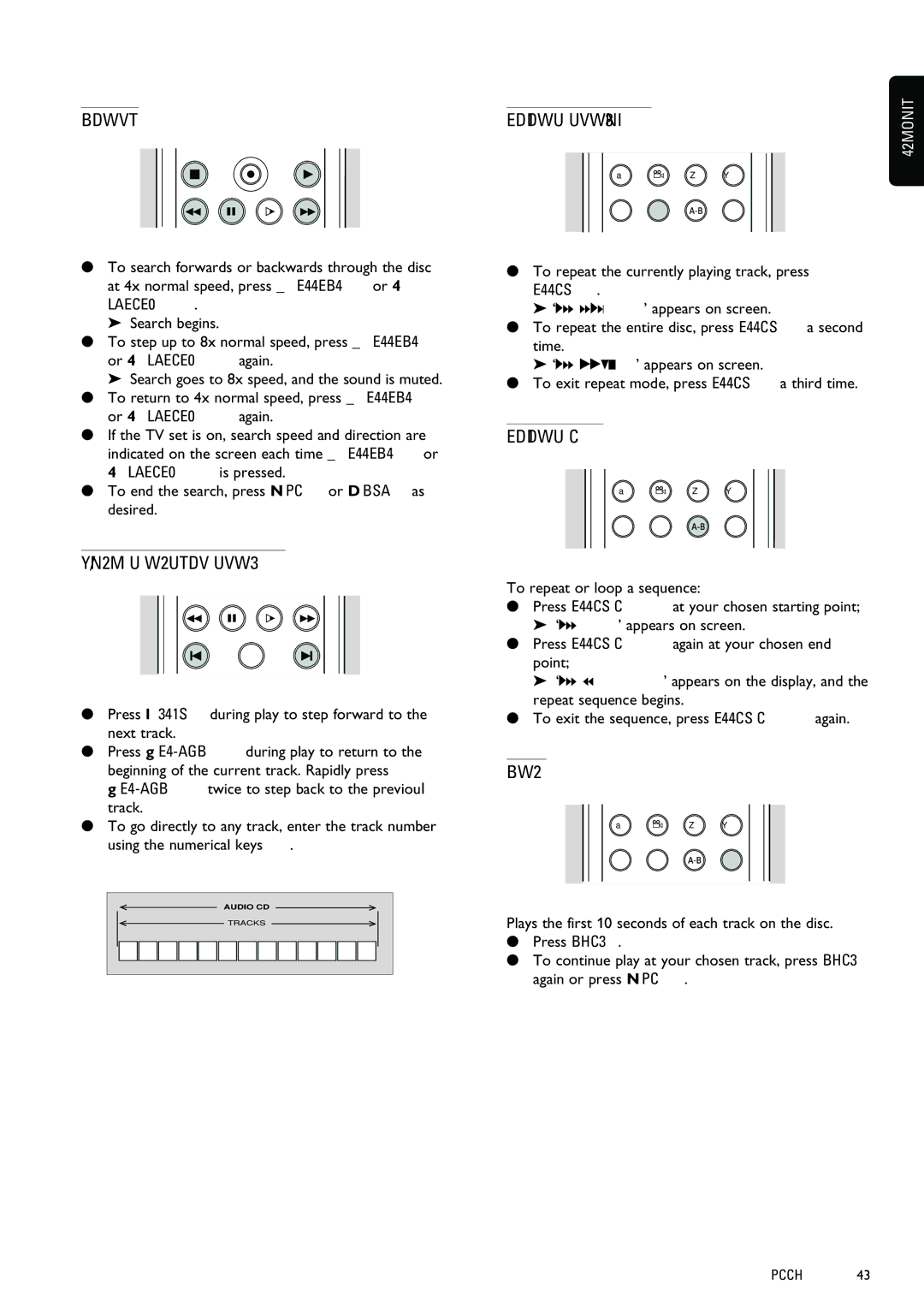 Philips DVDR980 manual Moving to another track, Repeat track/disc, Forward, To repeat the currently playing track, press 