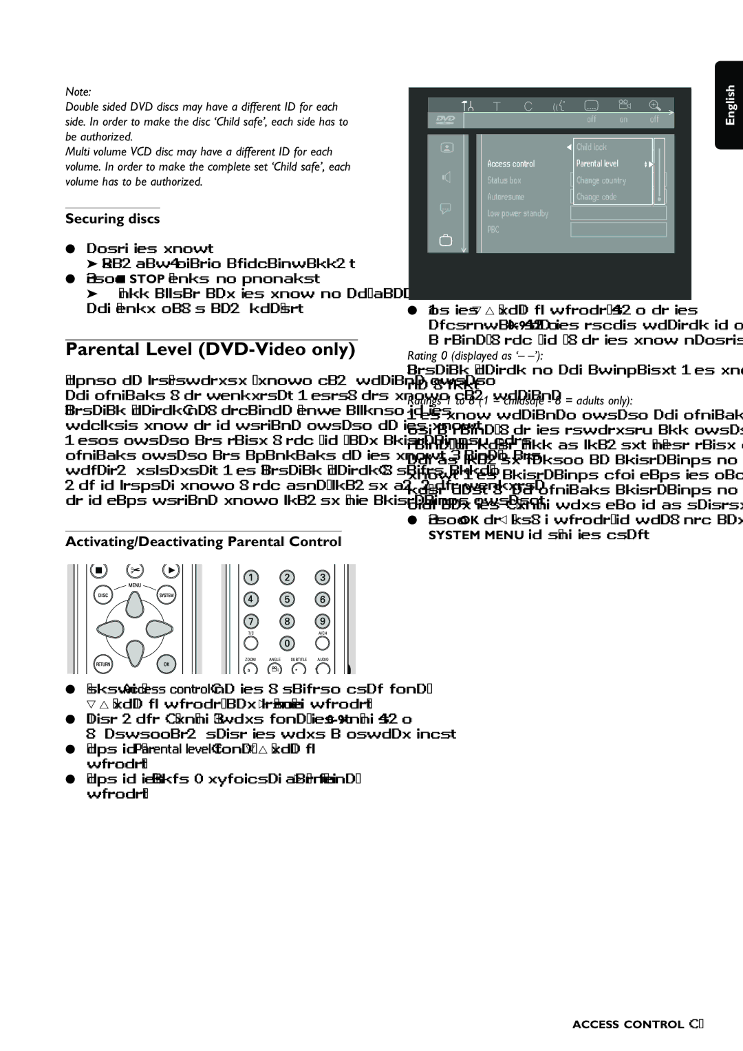 Philips DVDR980 manual Parental Level DVD-Video only, Securing discs, Activating/Deactivating Parental Control 