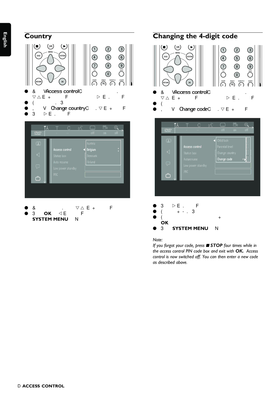 Philips DVDR980 manual Country, Changing the 4-digit code 