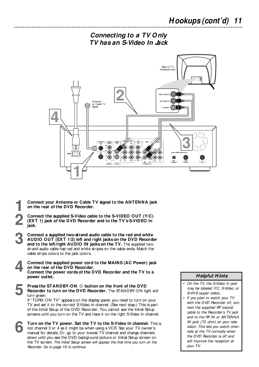 Philips DVDR985 owner manual Connecting to a TV Only TV has an S-Video In Jack 