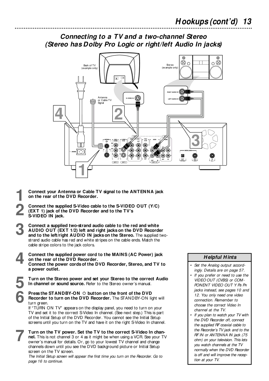 Philips DVDR985 owner manual Example only Antenna Or Cable TV Signal 