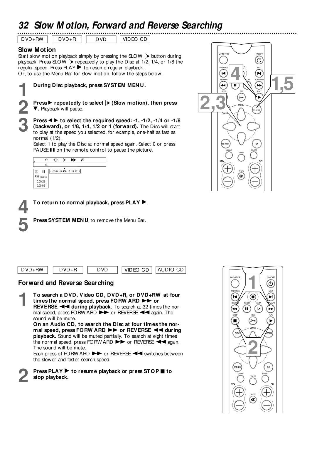 Philips DVDR985 owner manual Slow Motion, Forward and Reverse Searching 