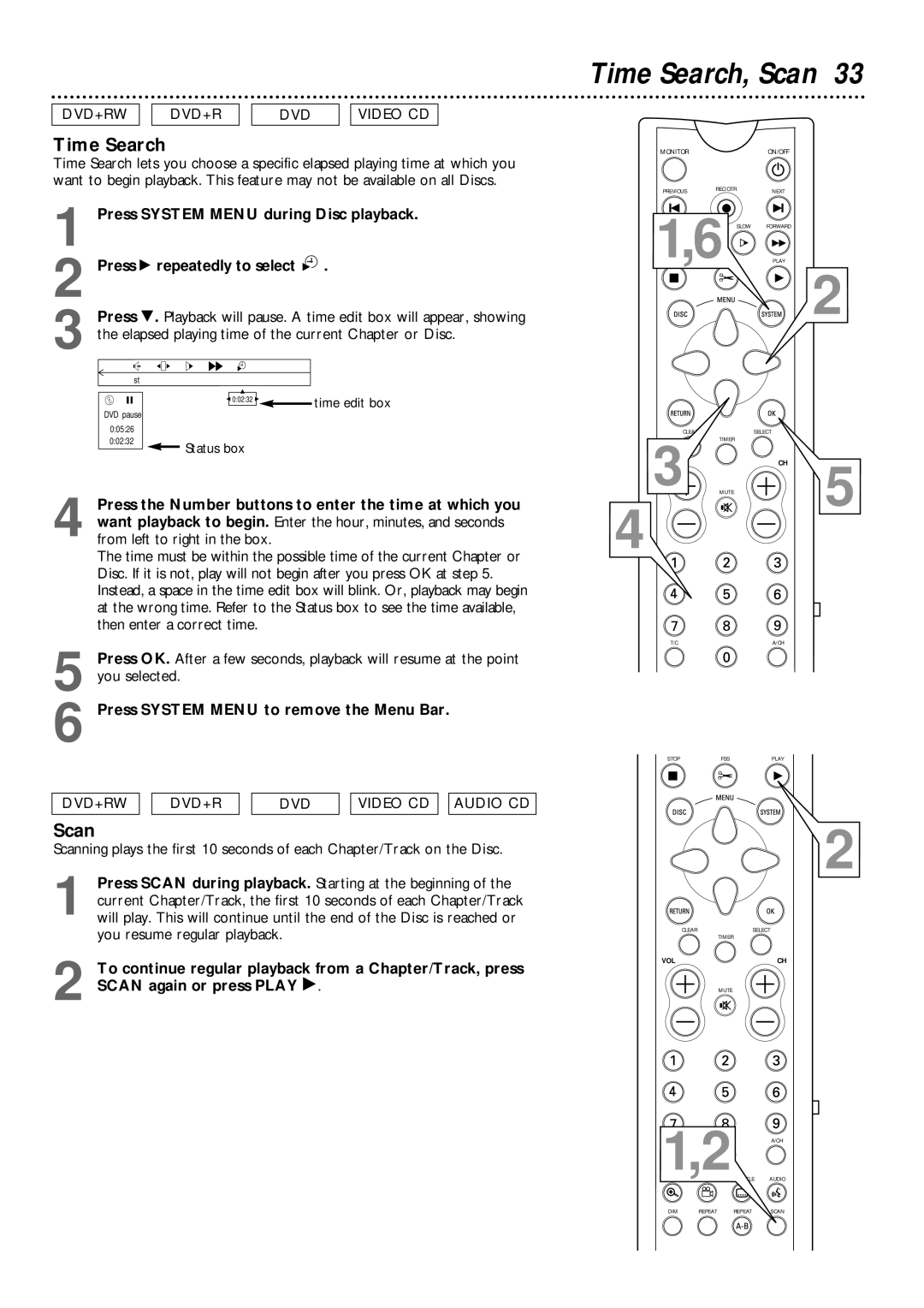 Philips DVDR985 owner manual Time Search, Scan 