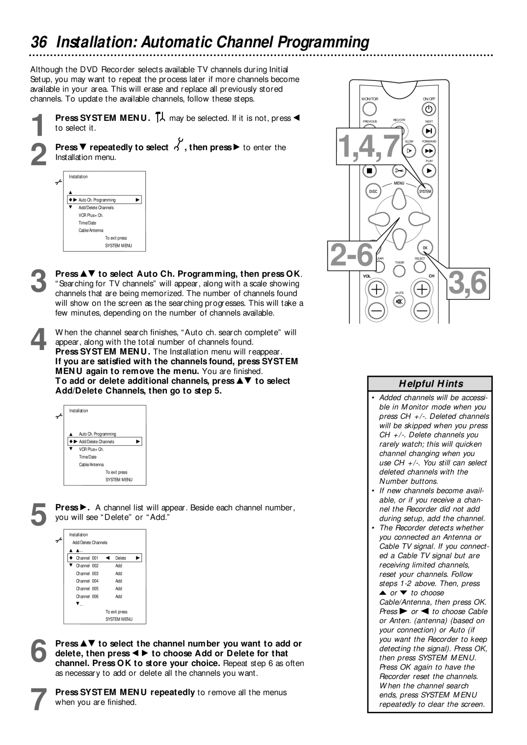 Philips DVDR985 owner manual Installation Automatic Channel Programming 