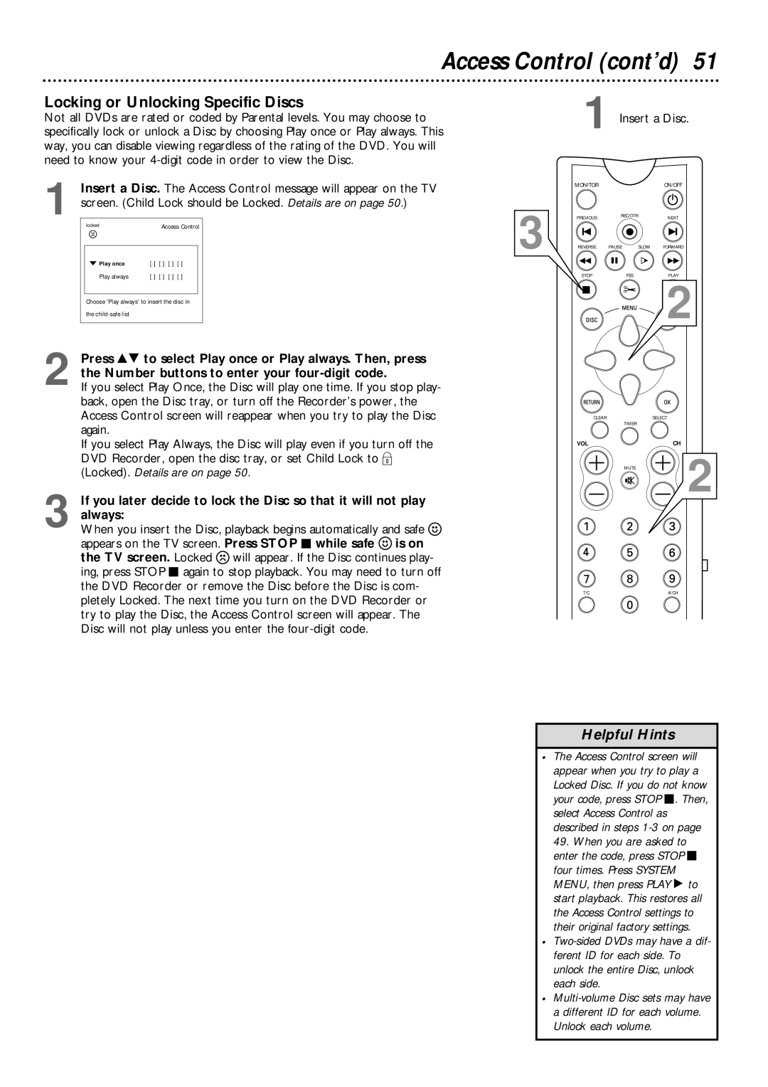 Philips DVDR985 owner manual Locking or Unlocking Specific Discs, Screen. Child Lock should be Locked. Details are on 