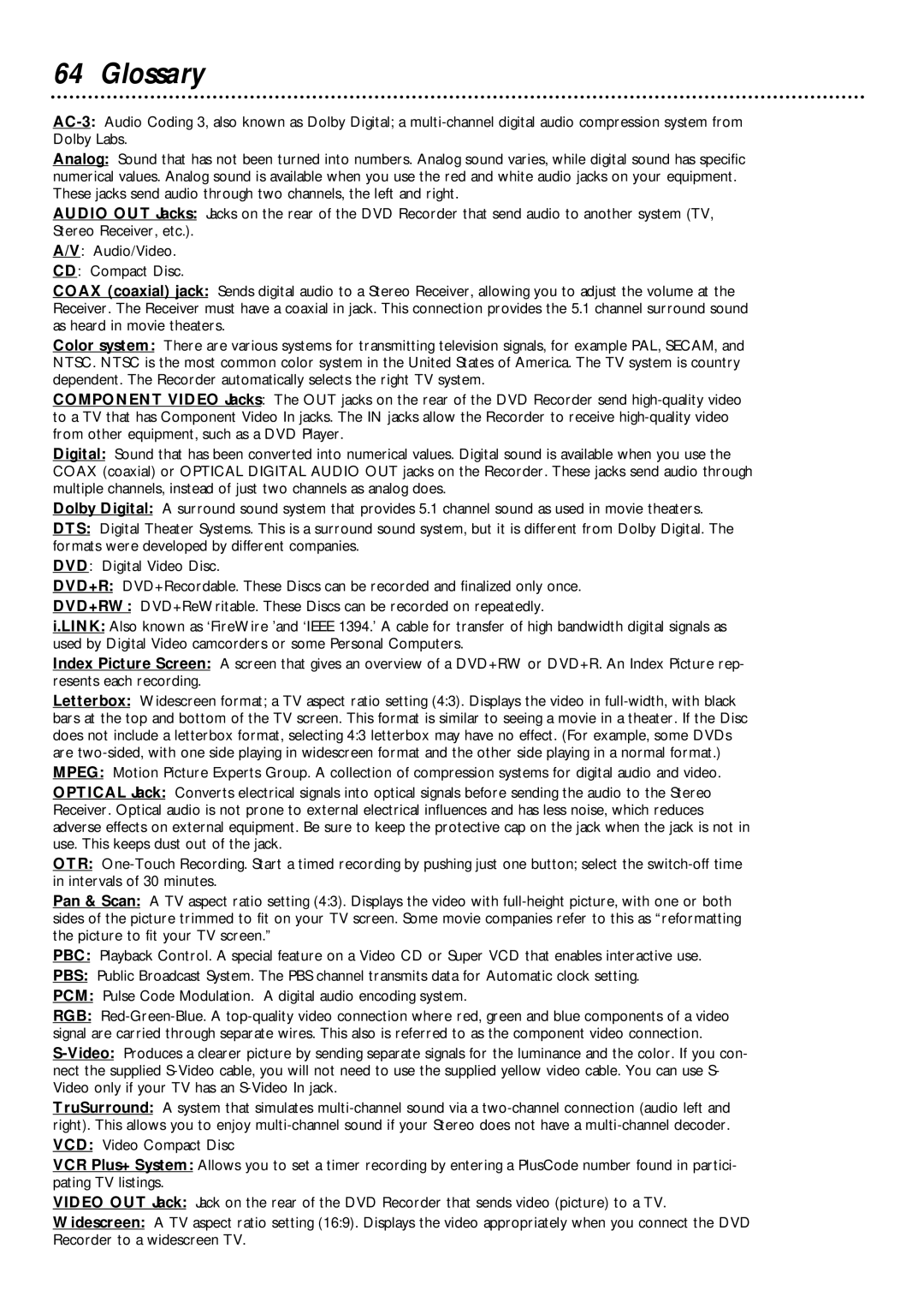 Philips DVDR985 owner manual Glossary 