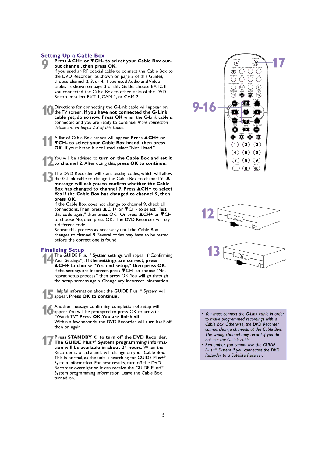 Philips DVDR99 owner manual Setting Up a Cable Box, Finalizing Setup 