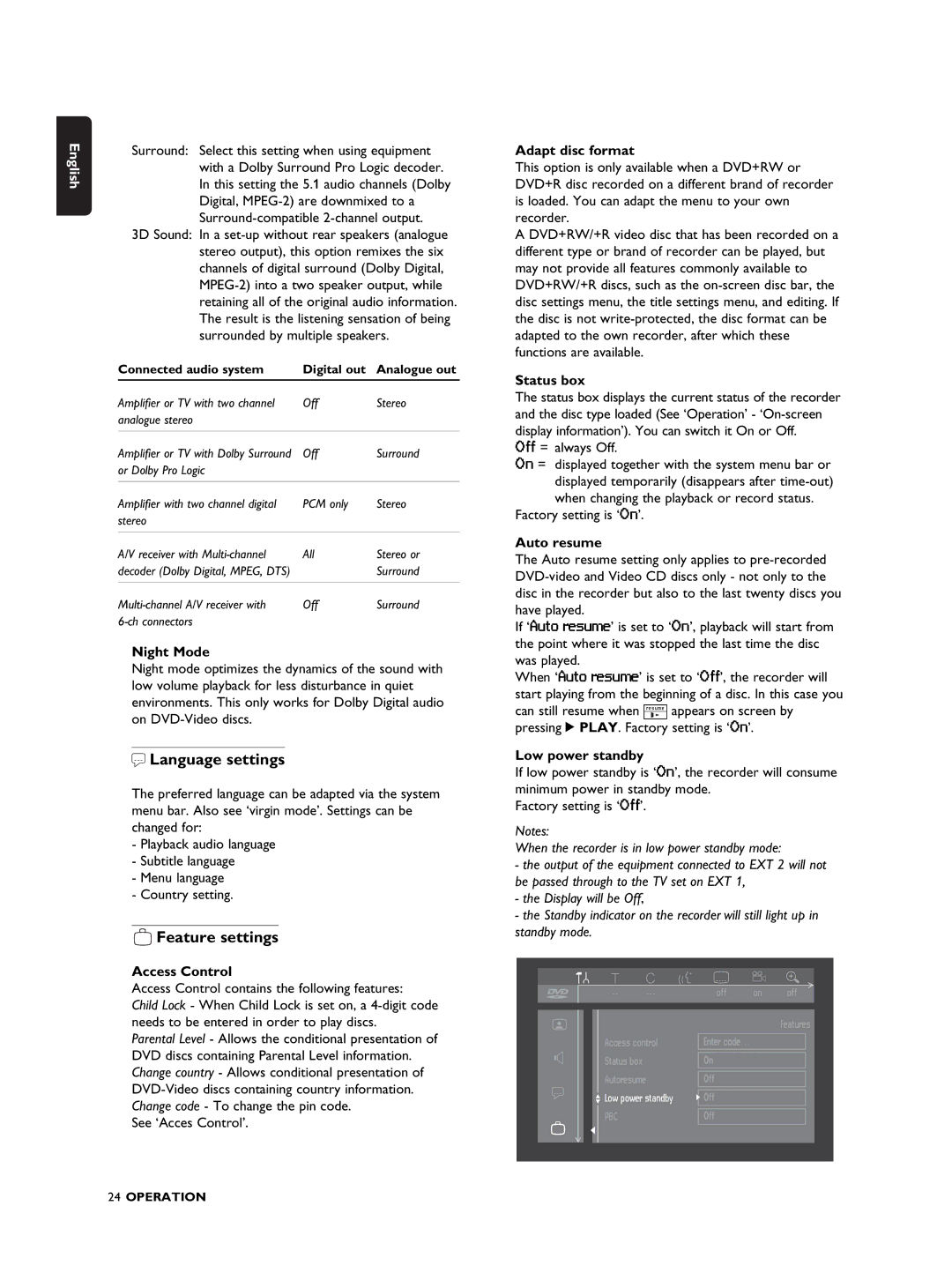 Philips DVDR990 manual Language settings, Feature settings 