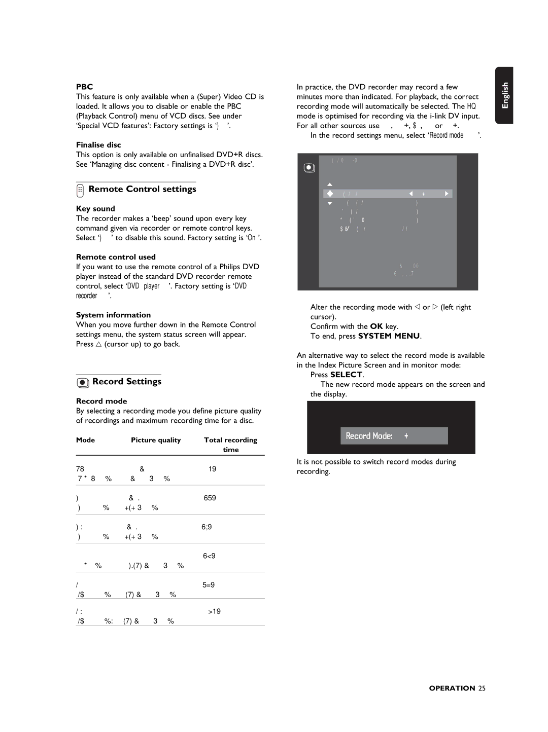 Philips DVDR990 manual Remote Control settings, Record Settings, Pbc 