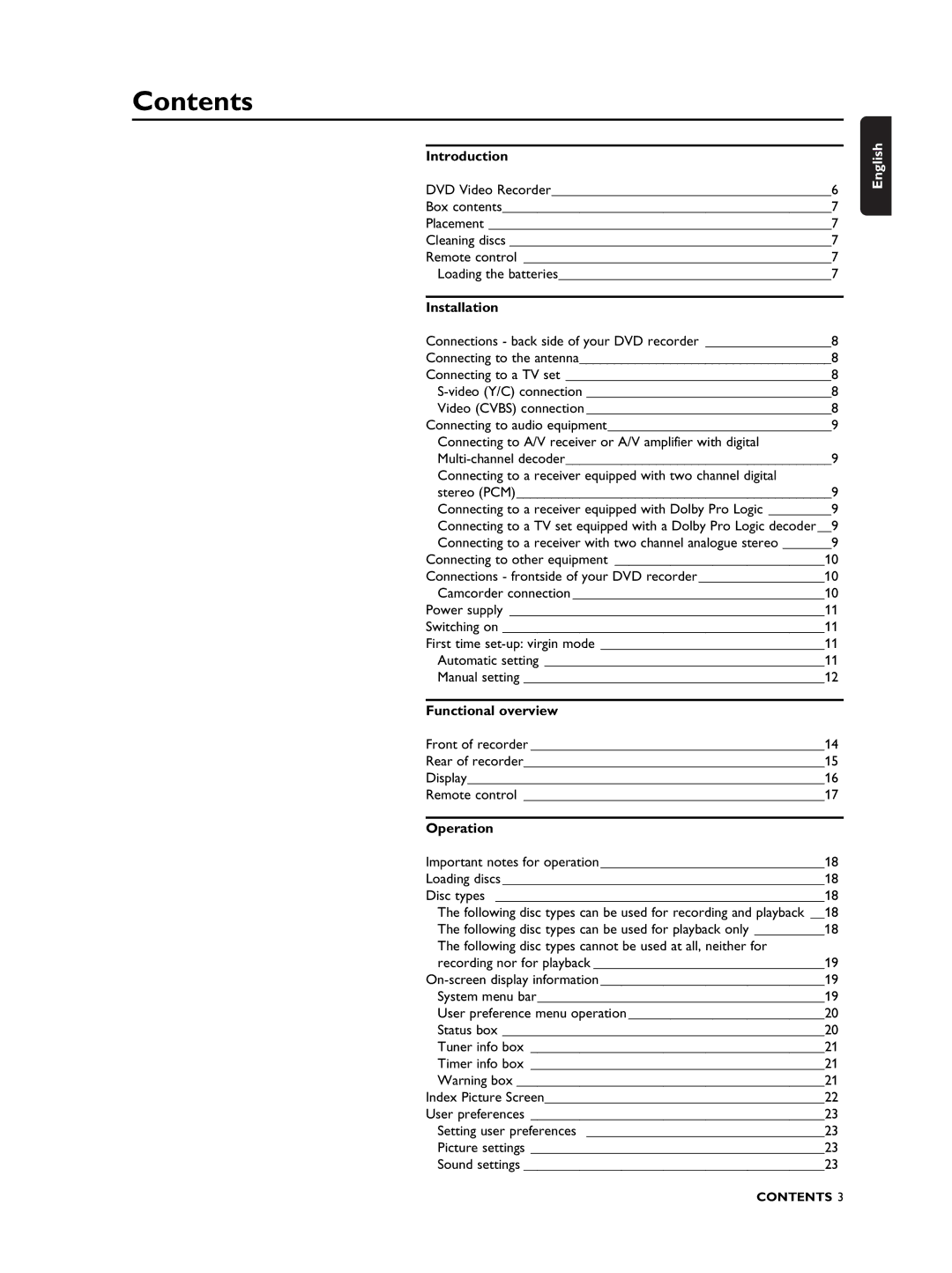 Philips DVDR990 manual Contents 