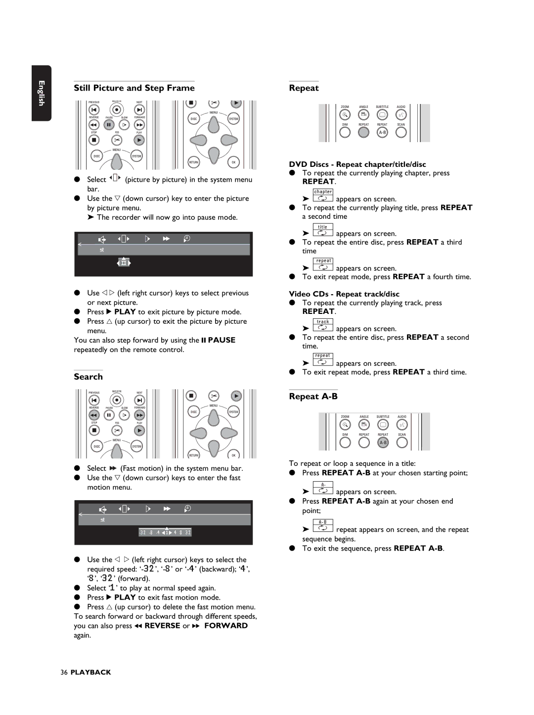 Philips DVDR990 manual Search, Repeat A-B 