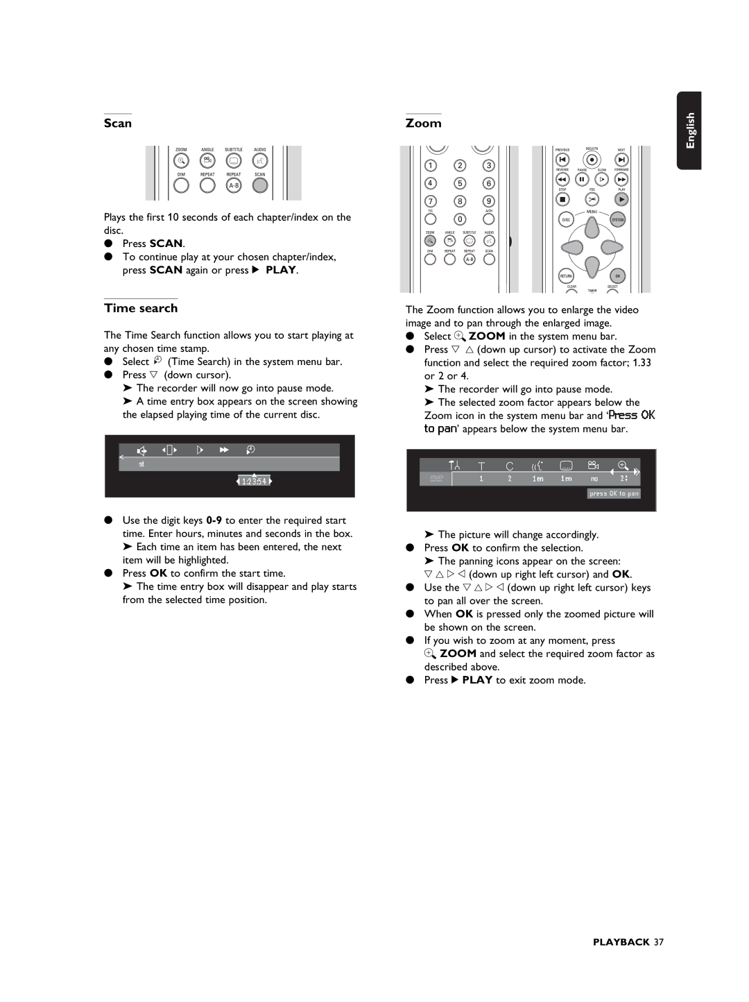 Philips DVDR990 manual Scan, Time search 