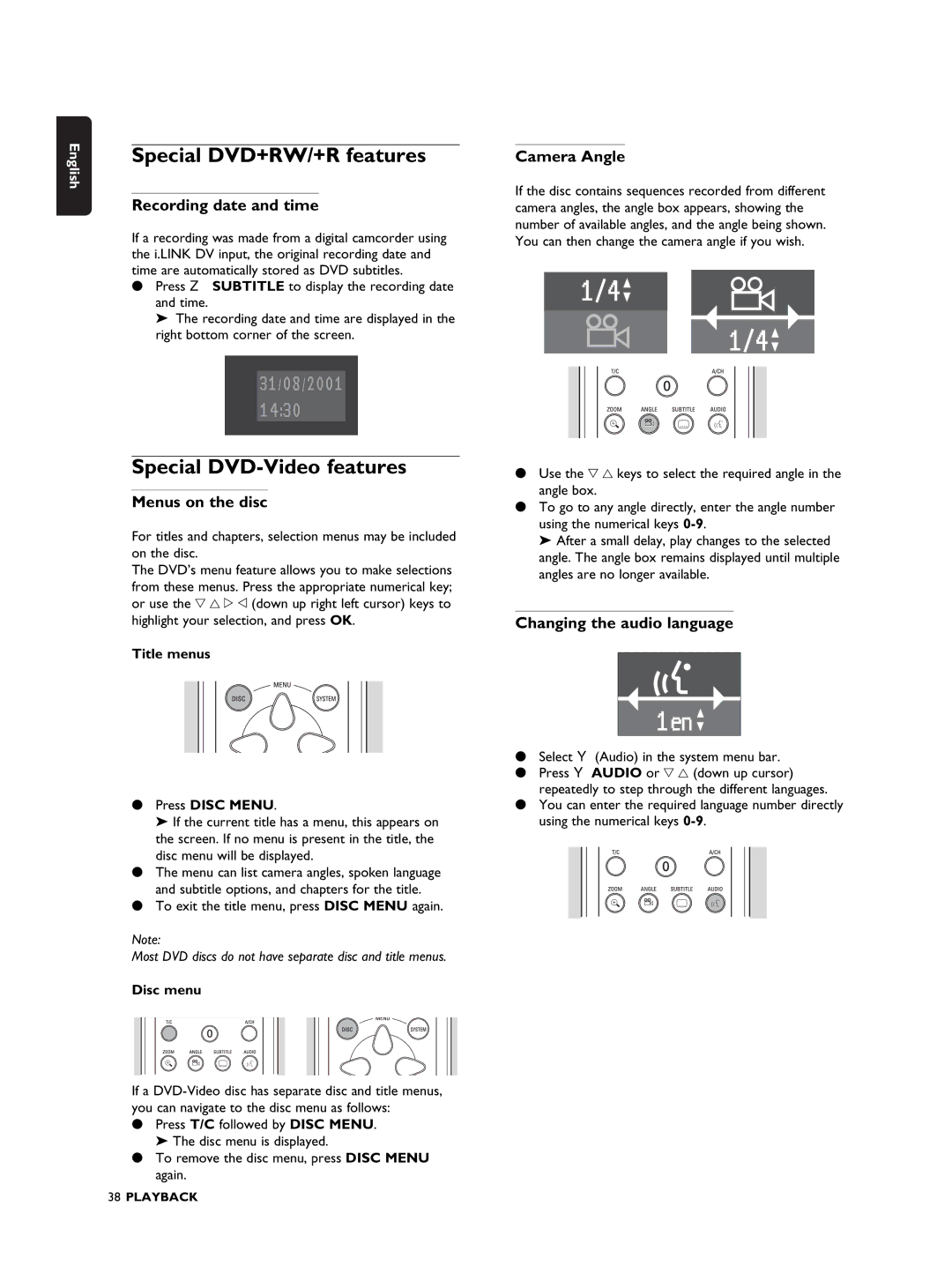 Philips DVDR990 manual Special DVD+RW/+R features, Special DVD-Video features 