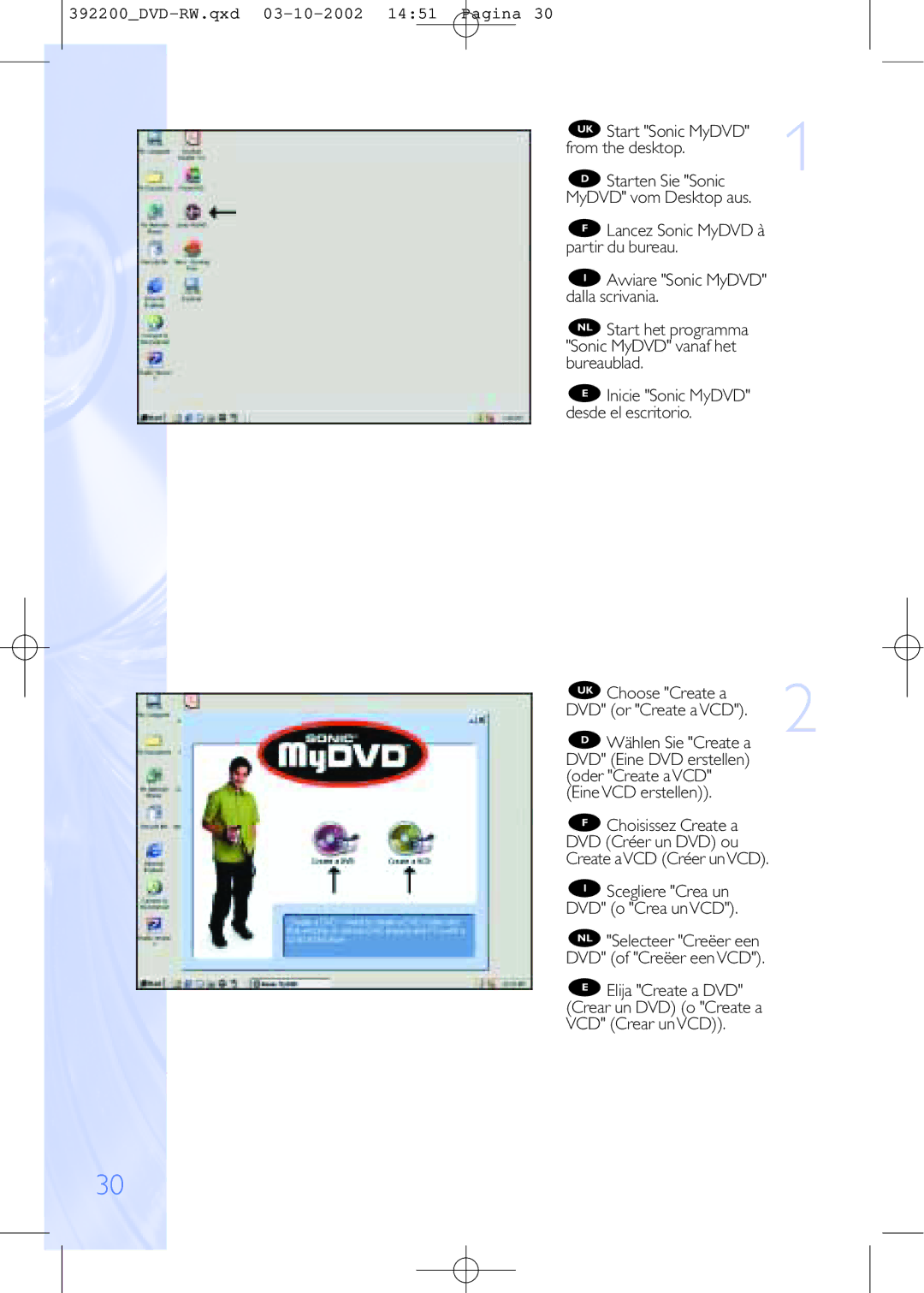 Philips DVDRW228 specifications UK Start Sonic MyDVD from the desktop, Eine VCD erstellen 