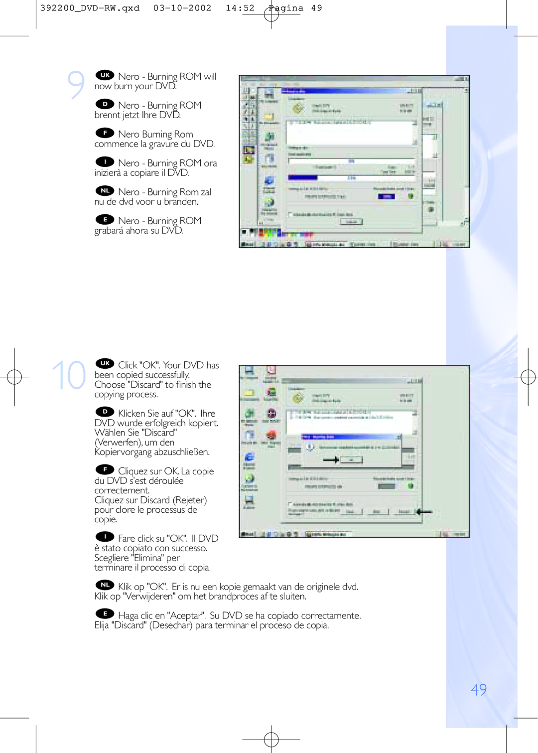 Philips DVDRW228 specifications Nero Burning Rom commence la gravure du DVD 