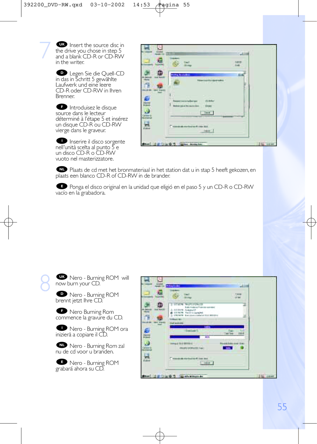 Philips DVDRW228 specifications Nero Burning Rom commence la gravure du CD 