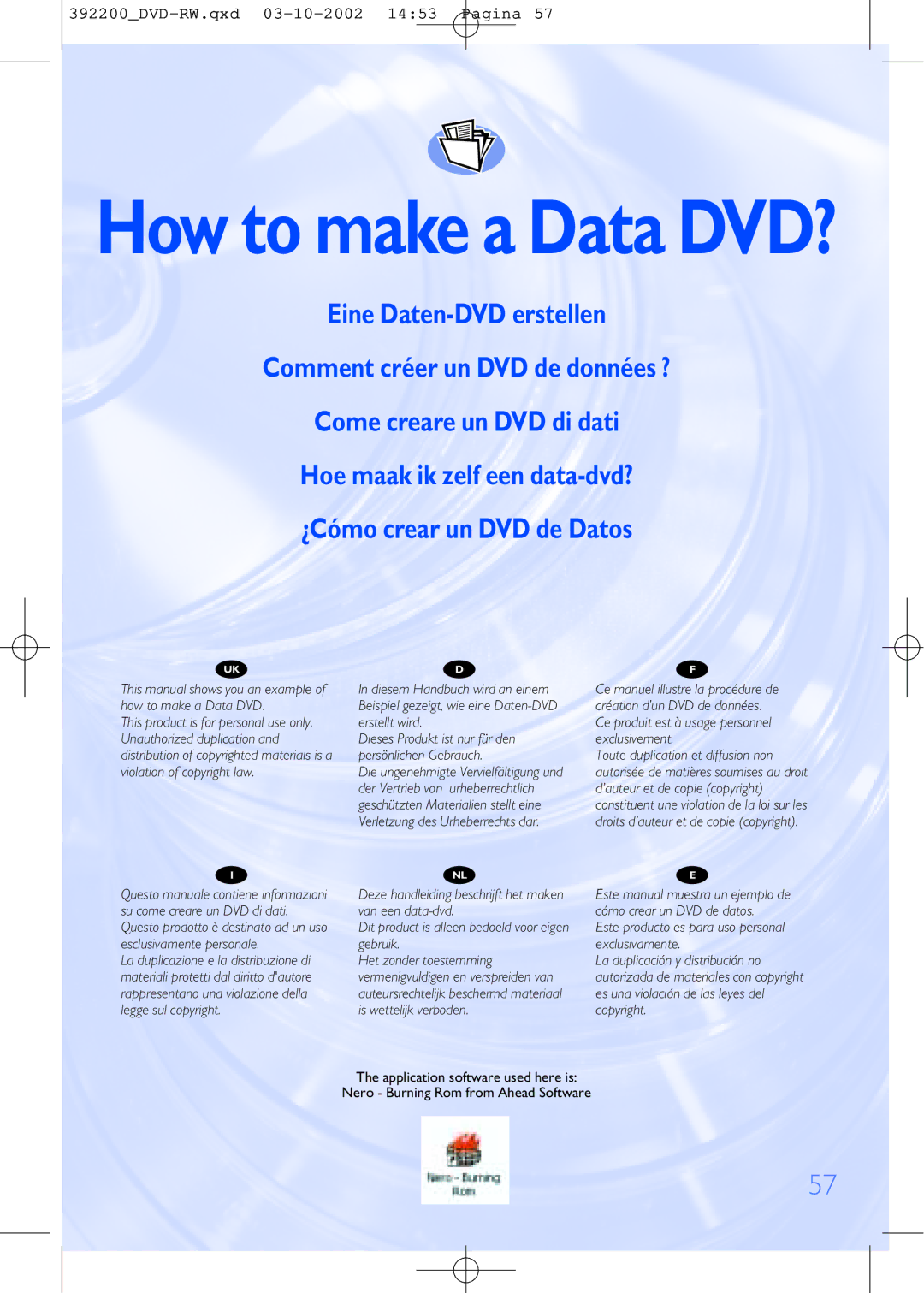 Philips DVDRW228 specifications How to make a Data DVD? 