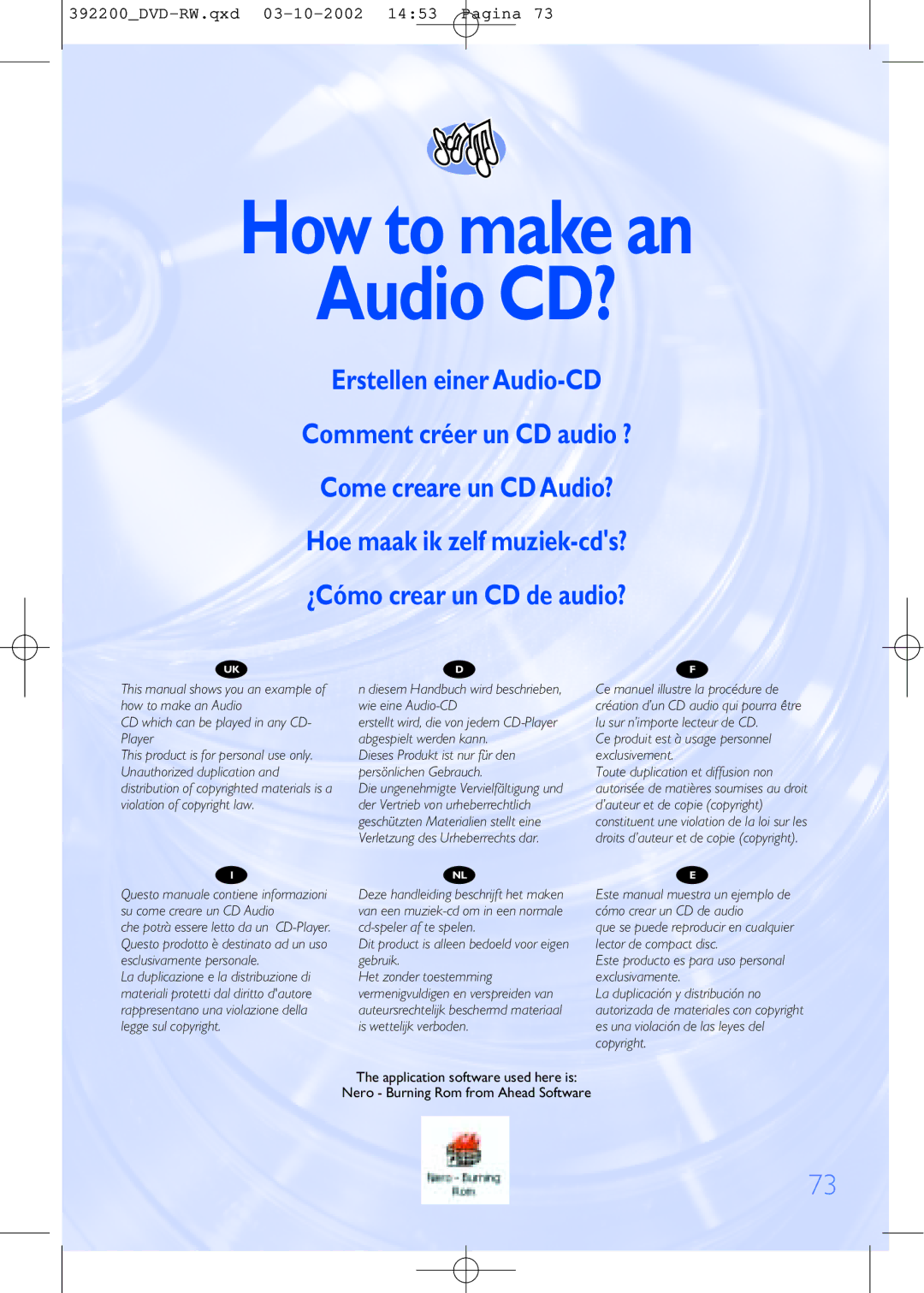 Philips DVDRW228 specifications How to make an Audio CD? 