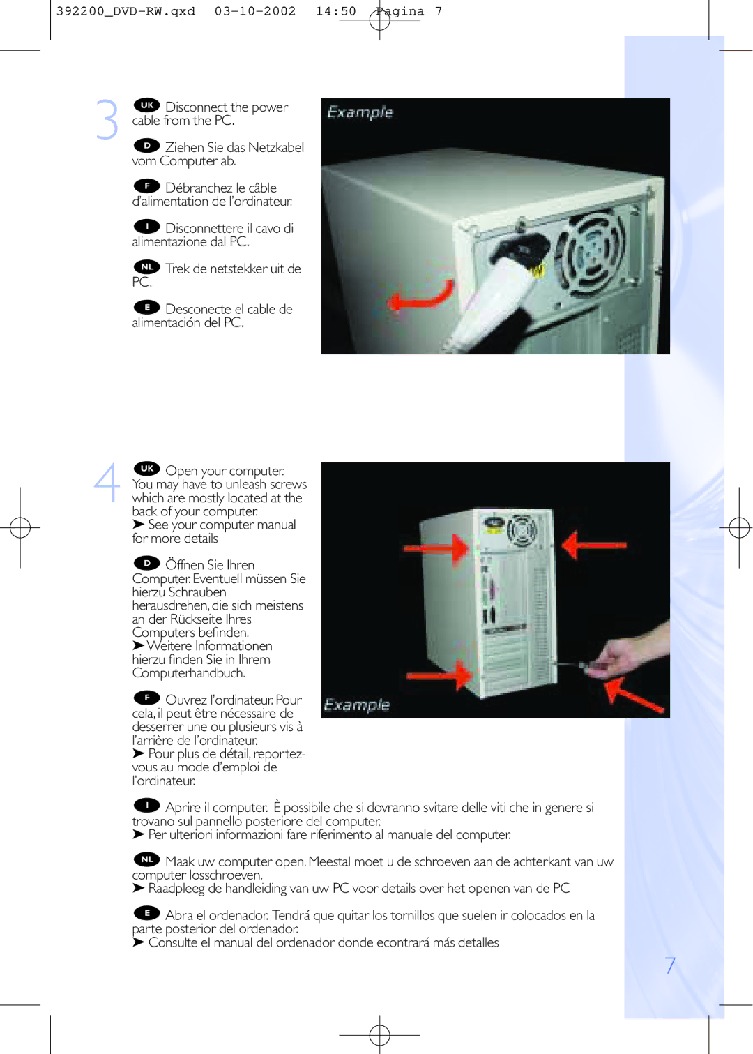 Philips DVDRW228 specifications Débranchez le câble d’alimentation de l’ordinateur 