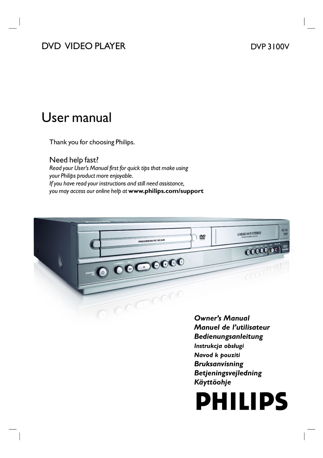 Philips DVP 3100V user manual DVD Video Player 