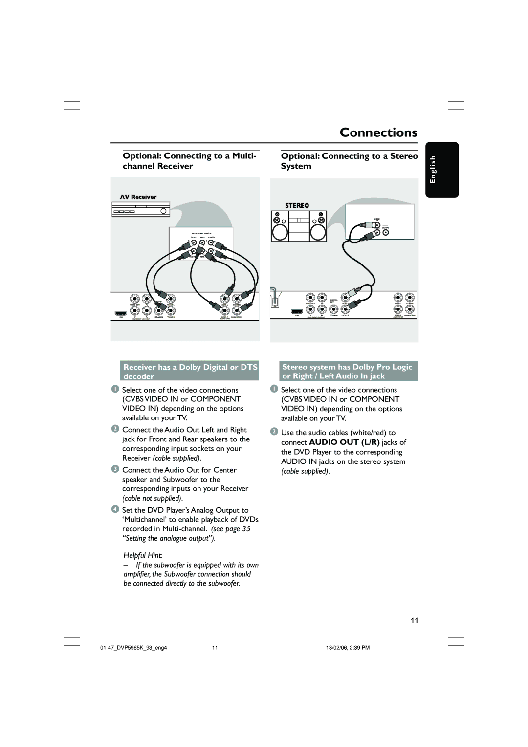 Philips DVP 5965K user manual Receiver has a Dolby Digital or DTS decoder, Helpful Hint 