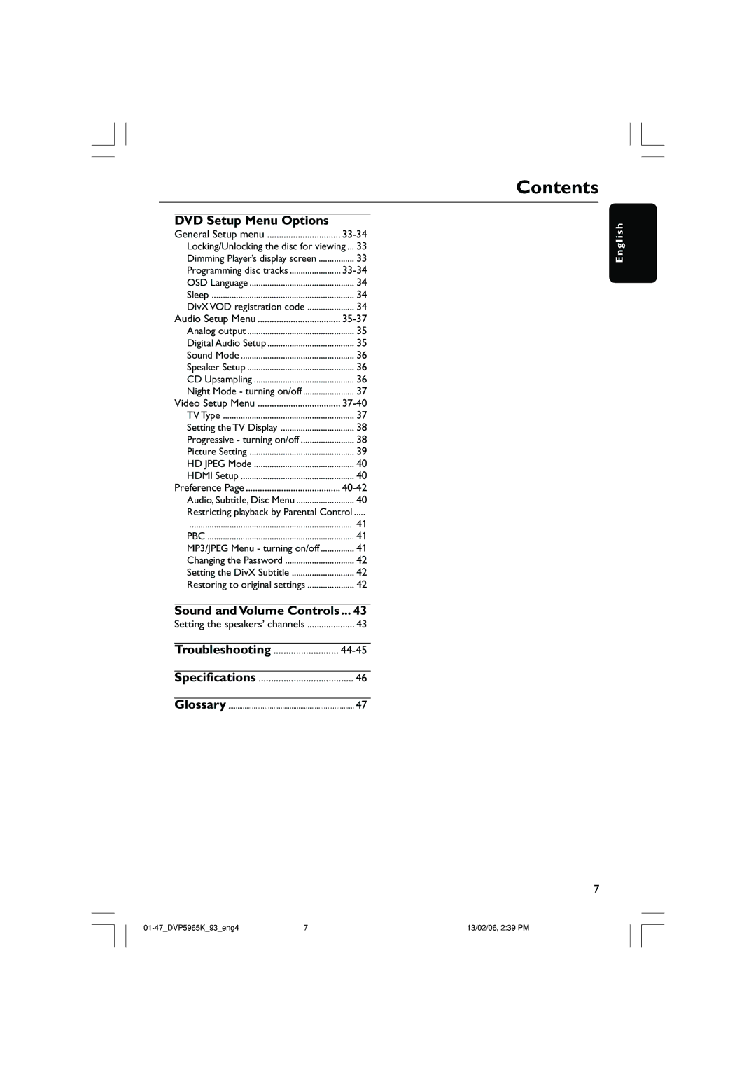 Philips DVP 5965K user manual DVD Setup Menu Options, Sound and Volume Controls, Troubleshooting 