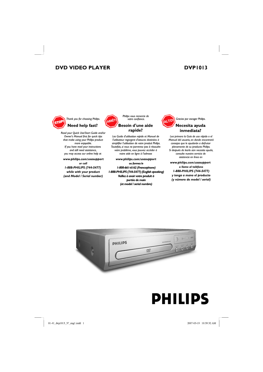 Philips DVP1013 manual DVD Video Player 