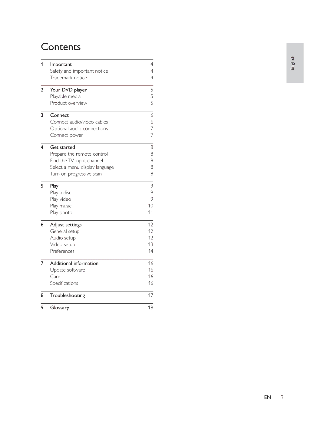 Philips DVP1033/51 user manual Contents 