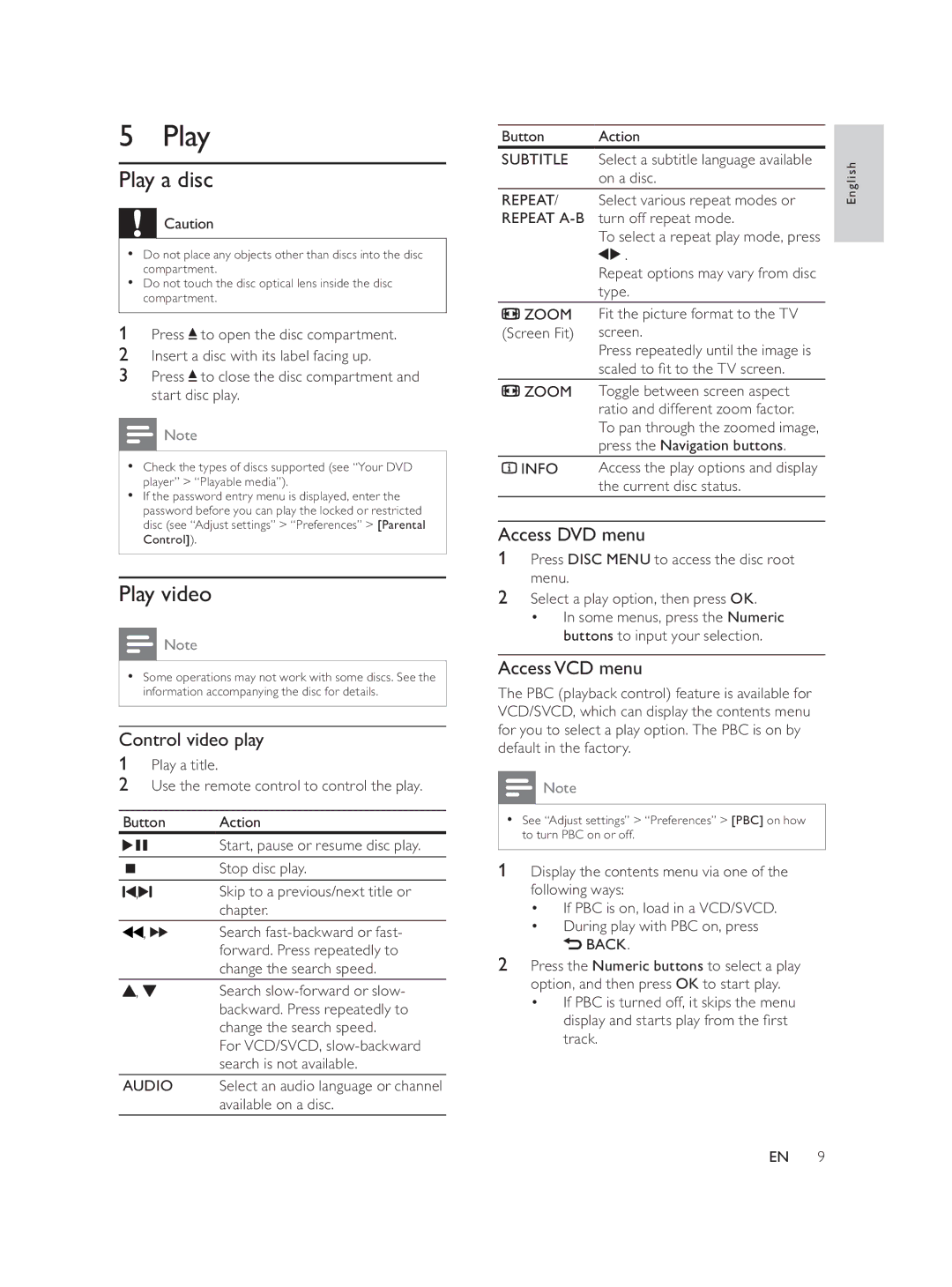 Philips DVP1033/51 user manual Play a disc, Play video 