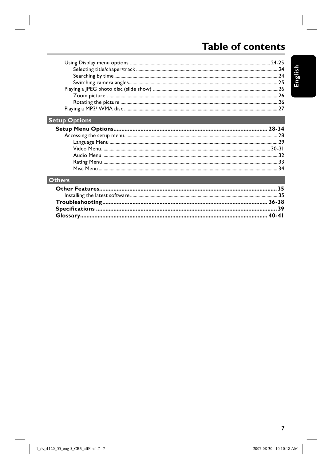 Philips DVP1120/55 quick start Table of contents 