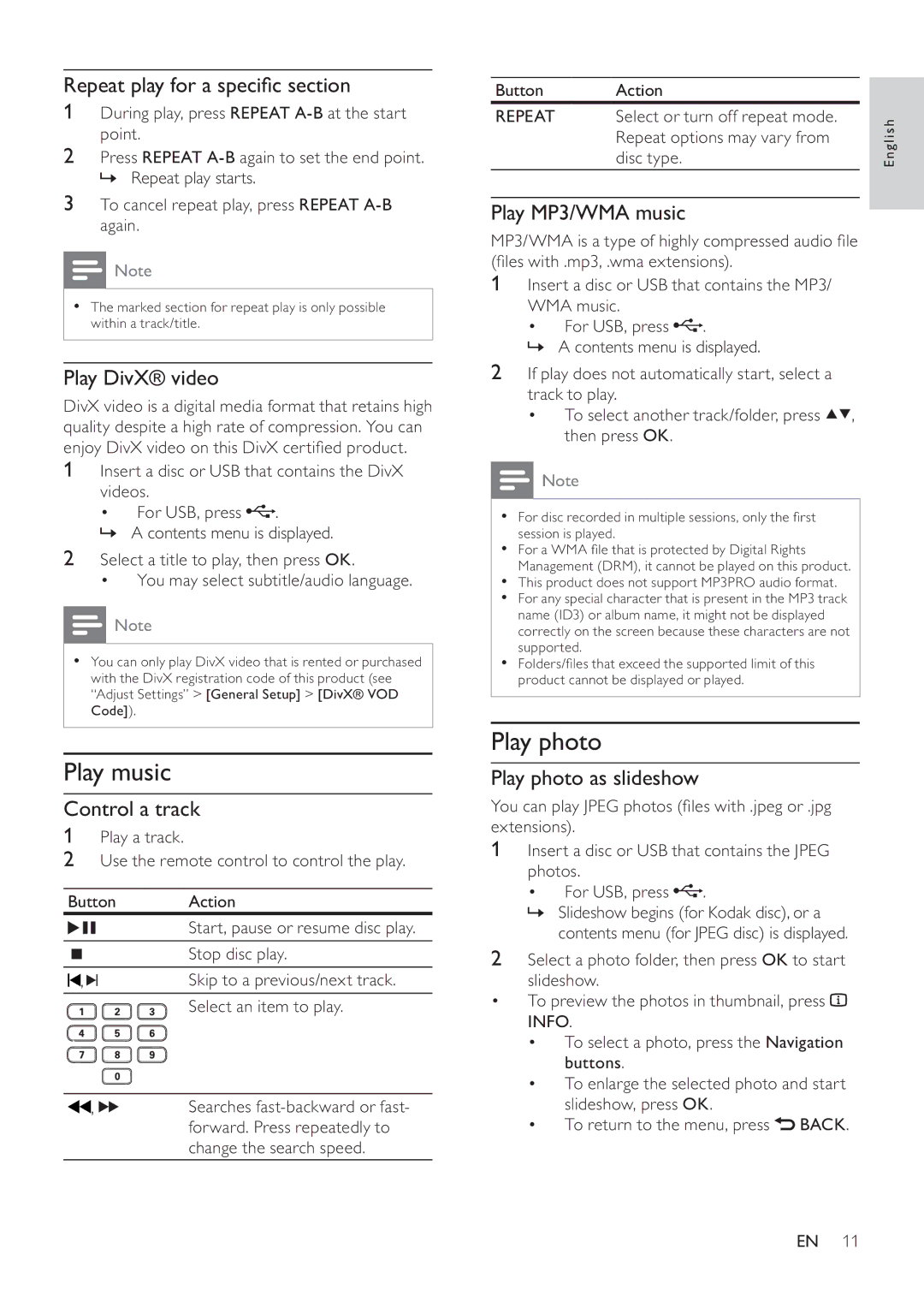 Philips DVP2320 user manual Play music, Play photo 