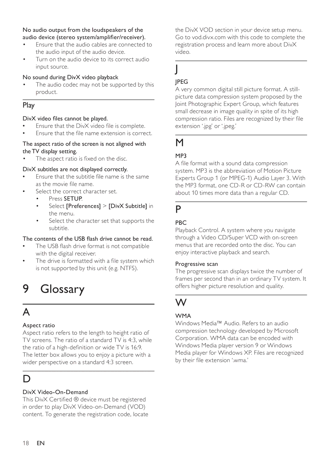 Philips DVP2320 user manual Glossary, Play 