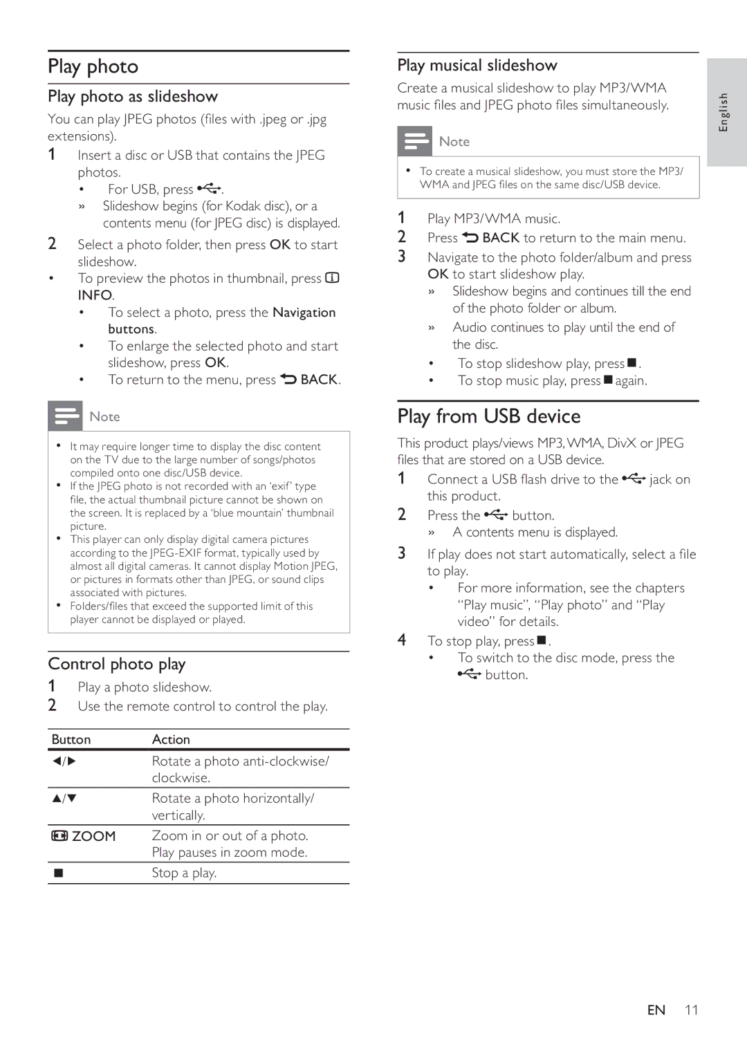 Philips DVP2320BL/12 user manual Play photo as slideshow, Control photo play 